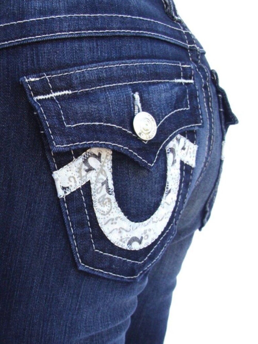 TRUE RELIGION Womens BOOTCUT Bandana Logo Jeans w/ FLAPS 27